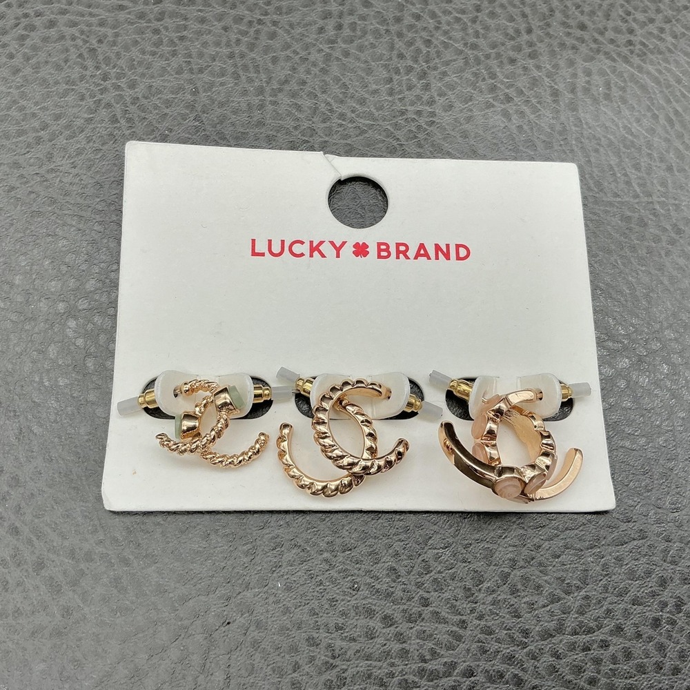 Lucky Brand Earrings Gold Tone Hoop Huggie Womens Triple Set Fashion Jewelry‎